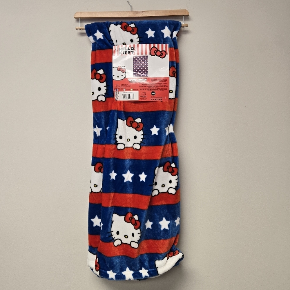 Sanrio Hello Kitty Patriotic Stripes Cloud Throw Blanket Red White Blue